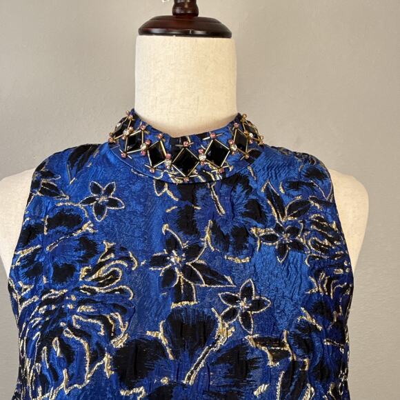 Lilly Pulitzer Brandi Cobalt Blue Metallic Shift Dress Size 8 Embroidered Beaded - Picture 3 of 9